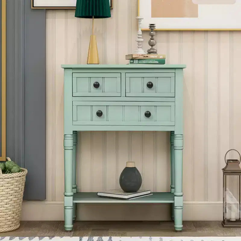 Console étroite de 23.7in avec 3 tiroirs et une étagère, table de canapé pour petit espace, entrée ou salon