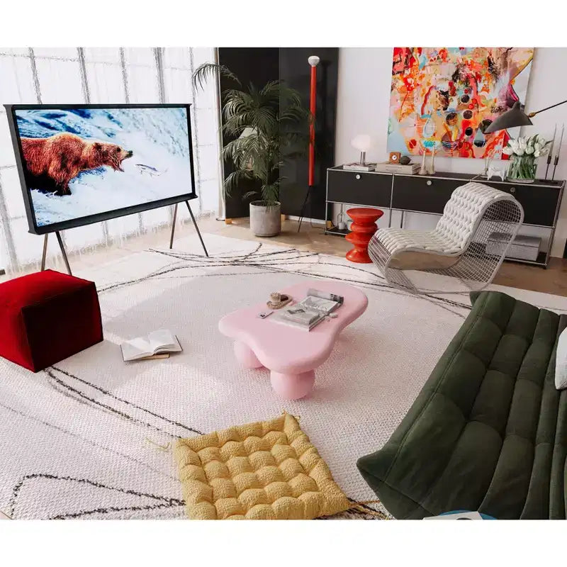 Table basse nuage de 40 pouces avec pieds sphériques, table centrale moderne aux formes irrégulières pour le salon, rose