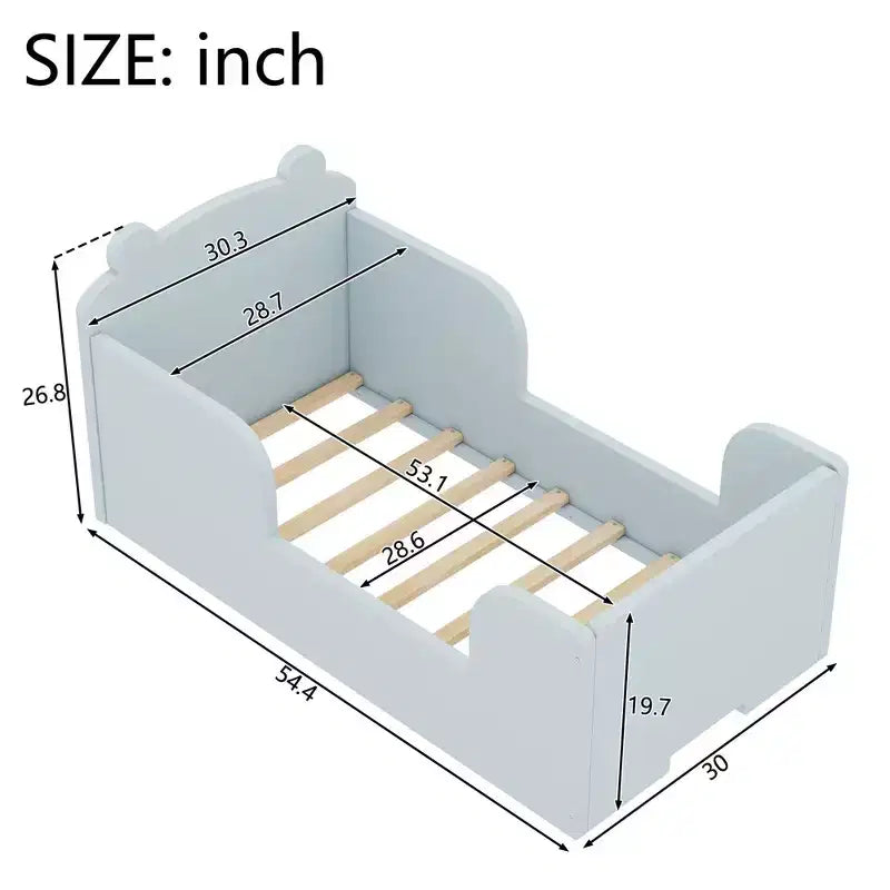 Okak-Bärenbett für Kinder von 3-6 Jahren, Kinderbettgestell mit Sicherheitsgitter, niedliches Kinderbett in Tierform