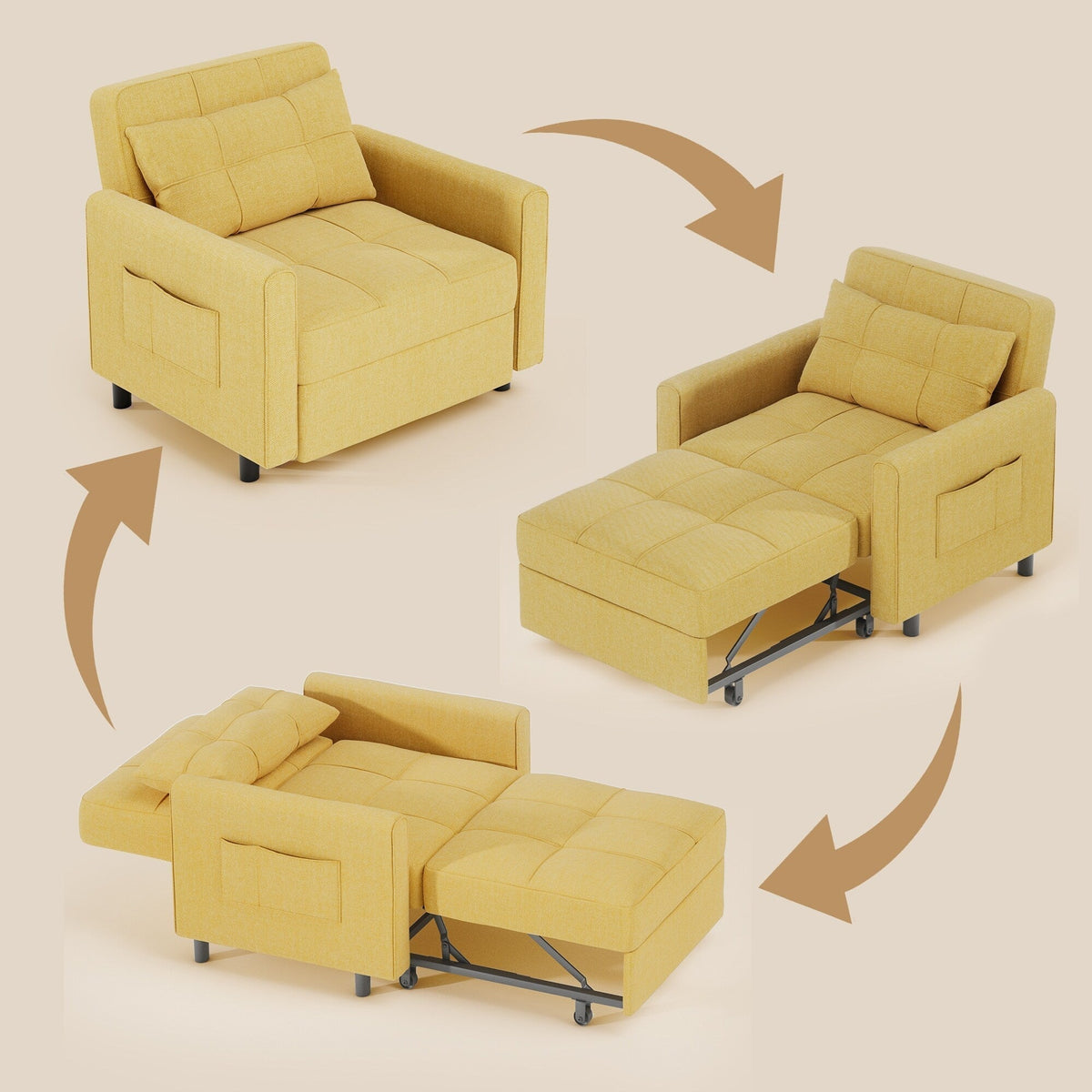 Divano letto trasformabile 3 in 1 con schienale regolabile, poltrona-divano estraibile, letto pieghevole convertibile per soggiorno