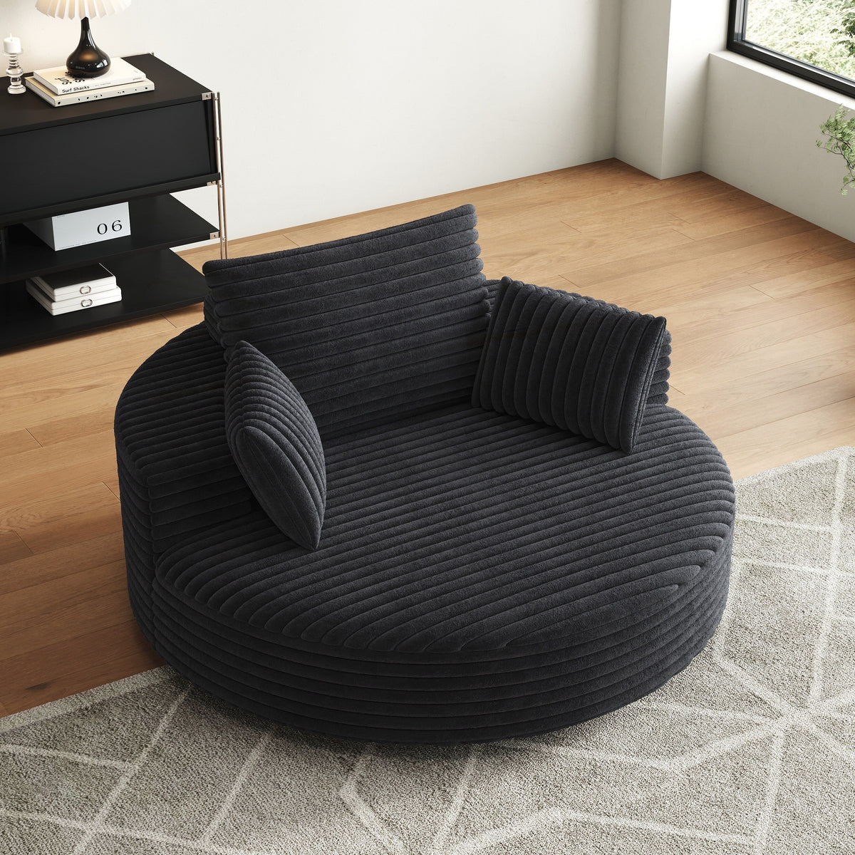 Einzelsessel mit Cord-Chenille-Bezug und Schaumstoffpolsterung, drehbar