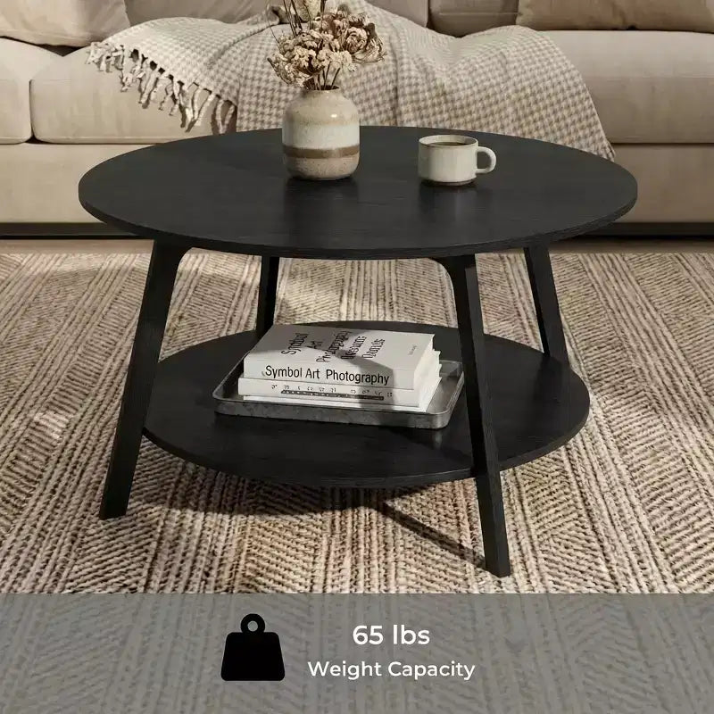 Runder Couchtisch in Honigbraun mit 2 Ablageebenen, Maße 31.5 x 17.7 Inches, ideal fürs Wohnzimmer