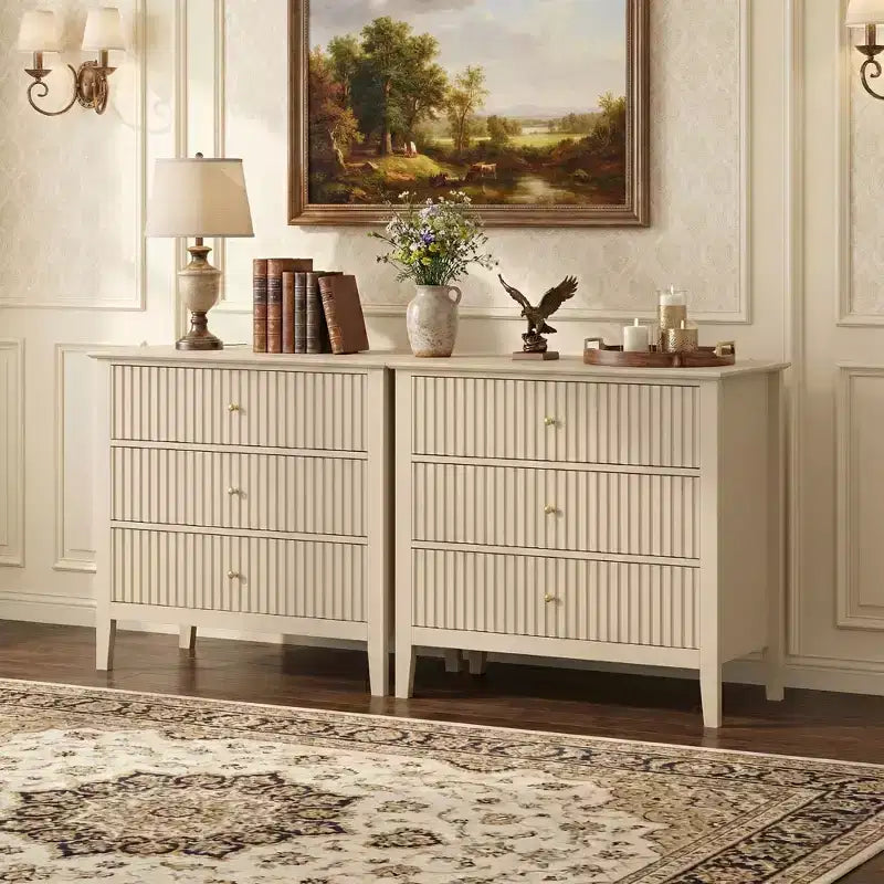 Commode Heynemo à 3 tiroirs, table de chevet en bois peint de 30 pouces de hauteur avec rangement, large commode moderne avec coulisses à billes