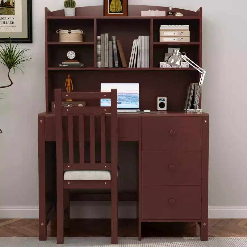 Okak modern houten bureau voor thuis, met bureaublad, stoel en boekenkast, opbergbureau voor tieners en studenten om aan te studeren of te werken