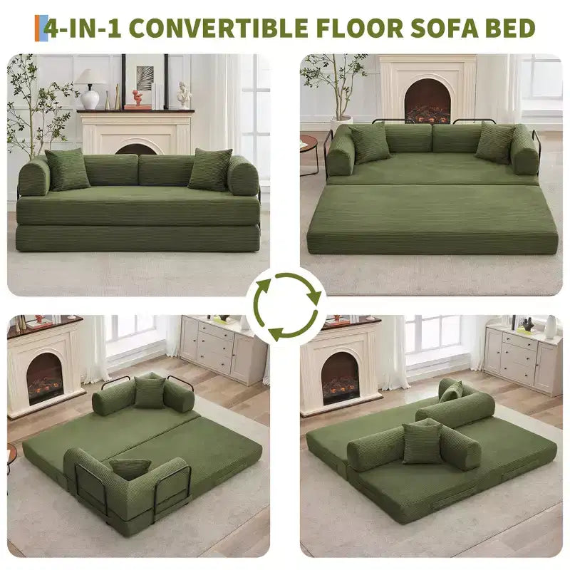 Acekool Schlafsofa mit umwandelbarem Bodensofa-Design, tiefer Sitzfläche und angenehmem Cordbezug