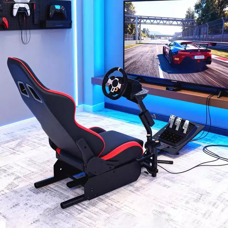 Zusammenklappbares Rennsimulator-Cockpit, verstellbarer Lenkradständer für G29/G920/G923, kompatibel mit Thrustmaster, Fanatec, Hori und Mad Catz, Pedalwinkel verstellbar