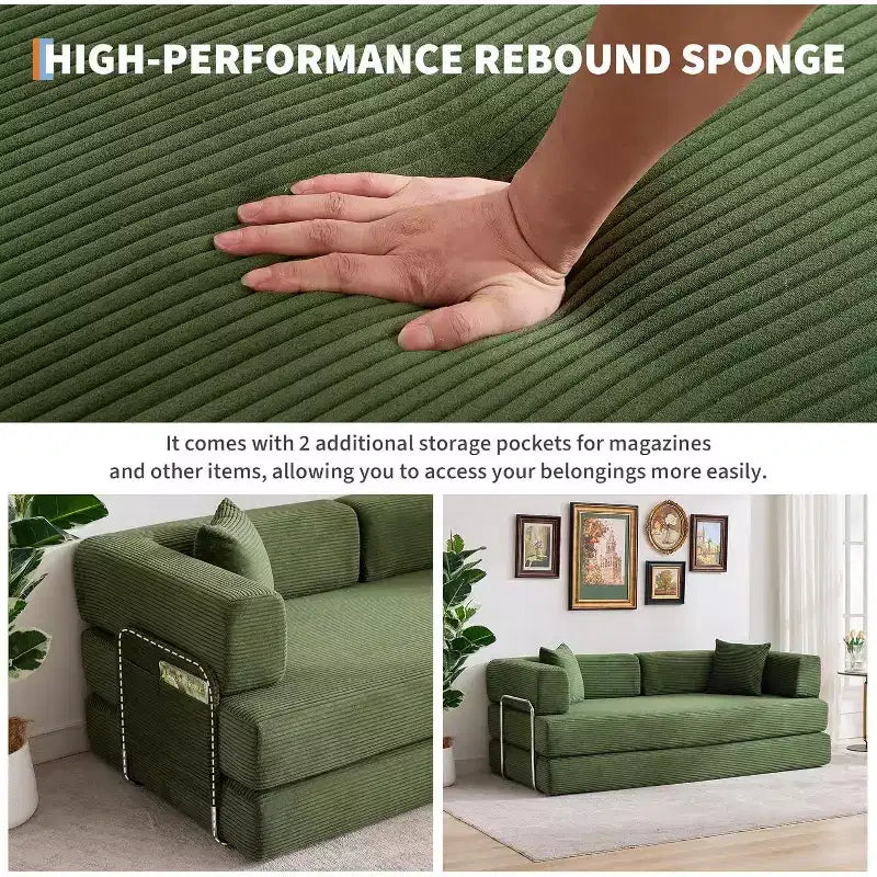 5-in-1 slaapbank, modulaire corduroy slaapbank van 78.8 met stevig frame, multifunctionele futon voor kleine ruimtes, woonkamer en logeerkamer