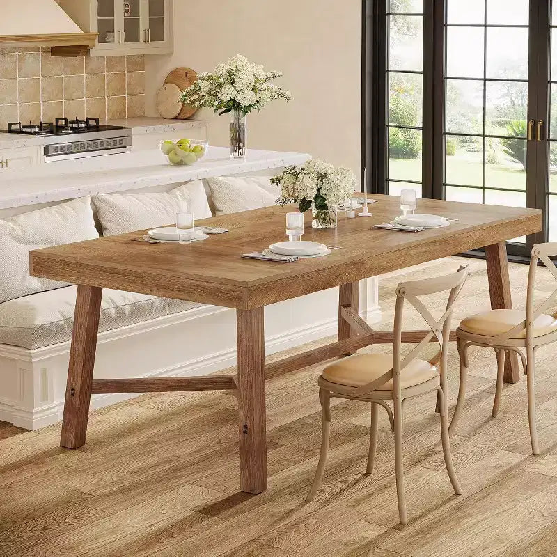 180,1 cm langer Esstisch im Landhausstil für 6-8 Personen, großer rechteckiger Küchentisch mit verstärkten Beinen, naturbelassen