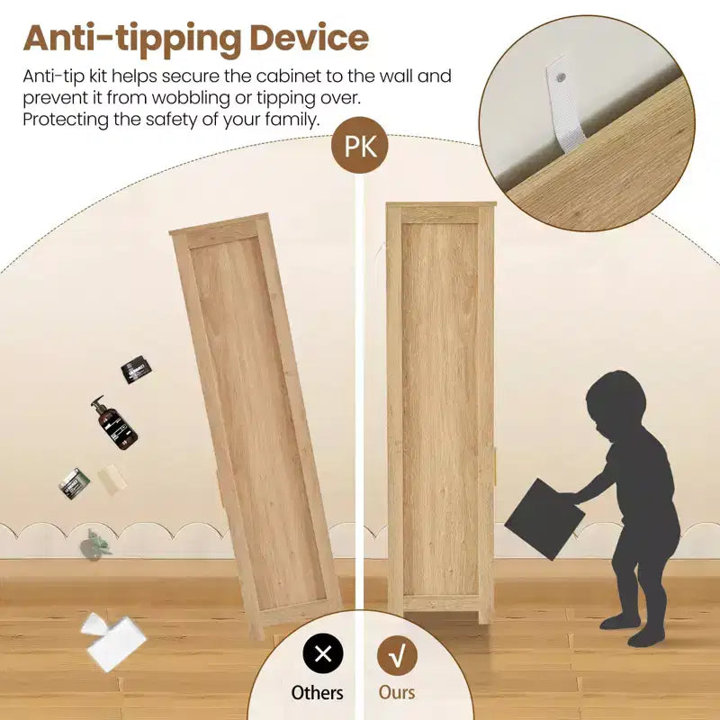 Armoire de rangement en rotin avec 2 tiroirs et étagères réglables pour la cuisine et la maison