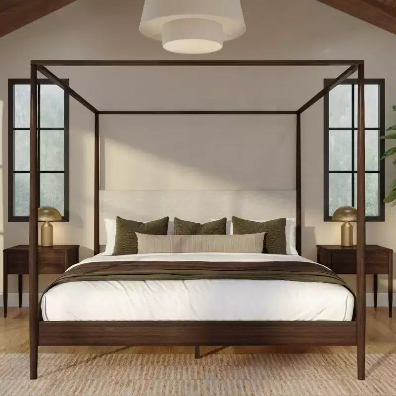 Harbor Himmelbett in King-Size mit gepolstertem Kopfteil, Blond/Swiss Coffee (MD2411-01)