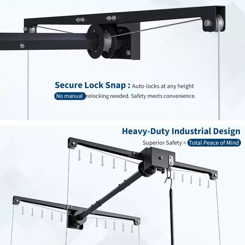 Support de rangement suspendu robuste et réglable pour garage, montage au plafond avec verrou de sécurité, capacité de 250 lb pour bacs, outils, vélos et articles de garage