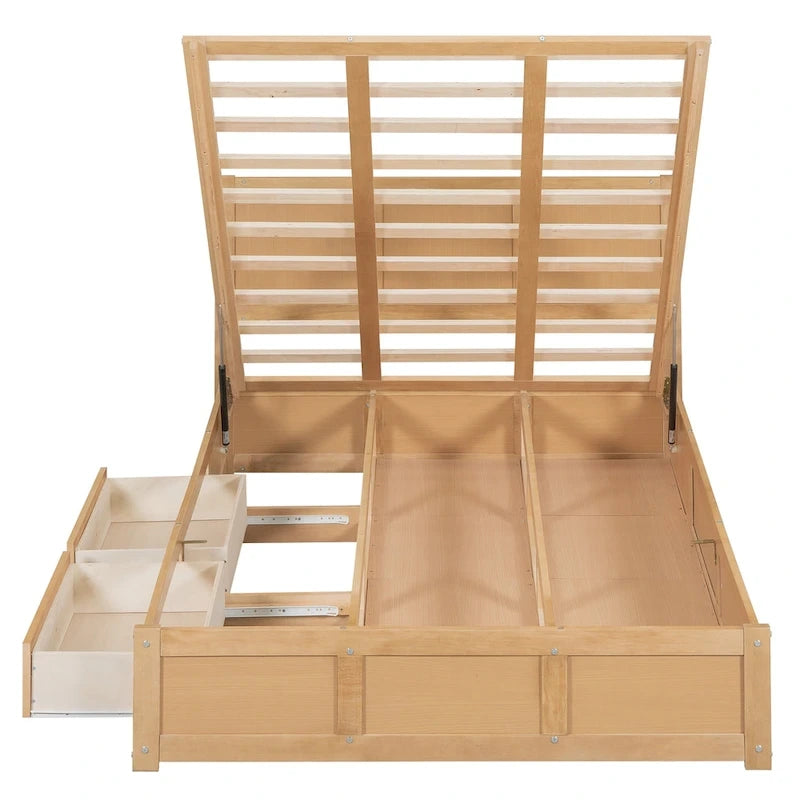 Houten platformbed met opbergruimte eronder en 2 lades