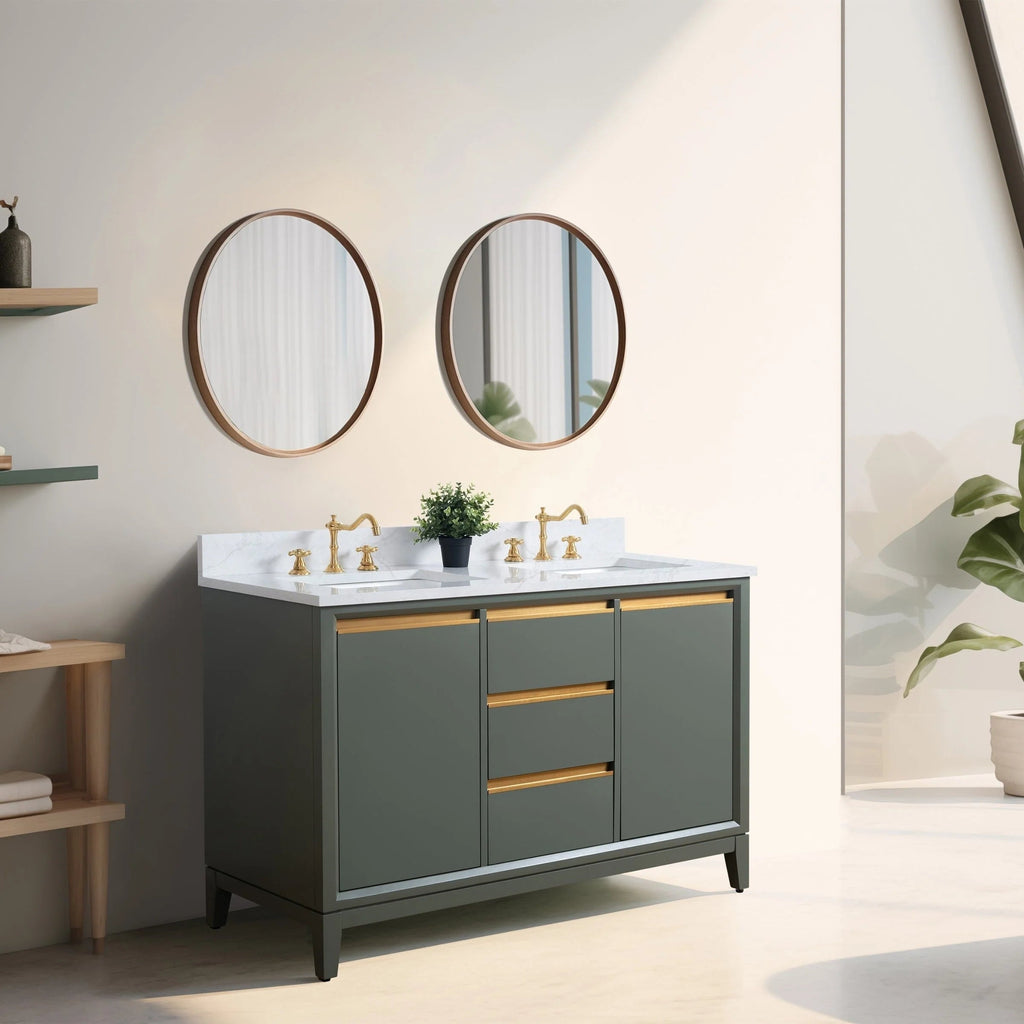 Meuble-lavabo de salle de bain Vanity Art avec lavabo en céramique et comptoir en marbre reconstitué