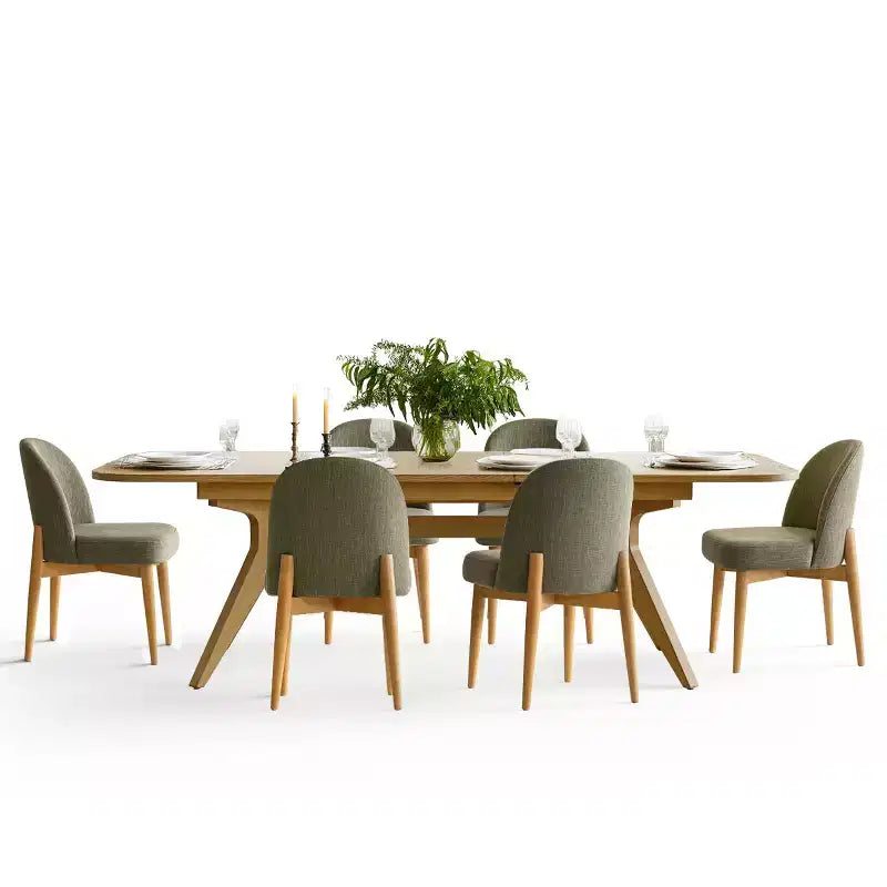 Ensemble de salle à manger de 7 pièces, table à tréteaux extensible de 78-96 avec chaises rembourrées à pieds en bois massif-Panipeachy