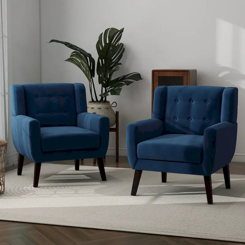 Ensemble de 2 fauteuils d’appoint rembourrés en velours pour le salon