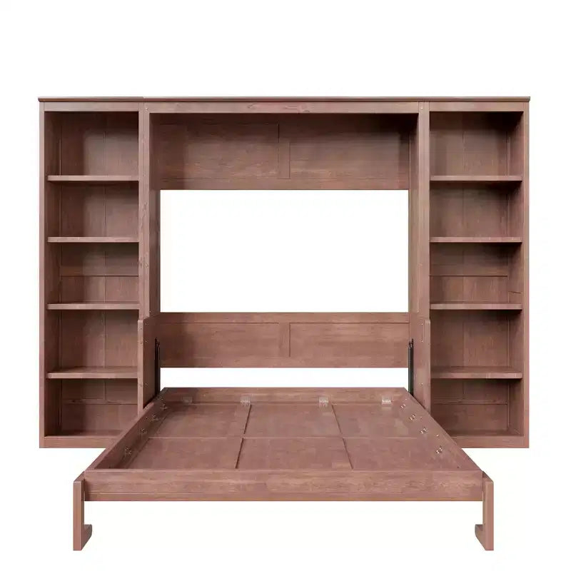 Letto a scomparsa matrimoniale con scrivania e libreria, salvaspazio, marrone scuro - ModernLuxe