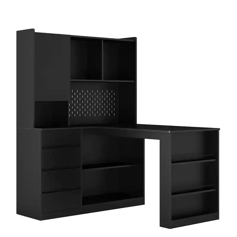 Hoekbureau van 46 inch in L-vorm met boekenplank en lades