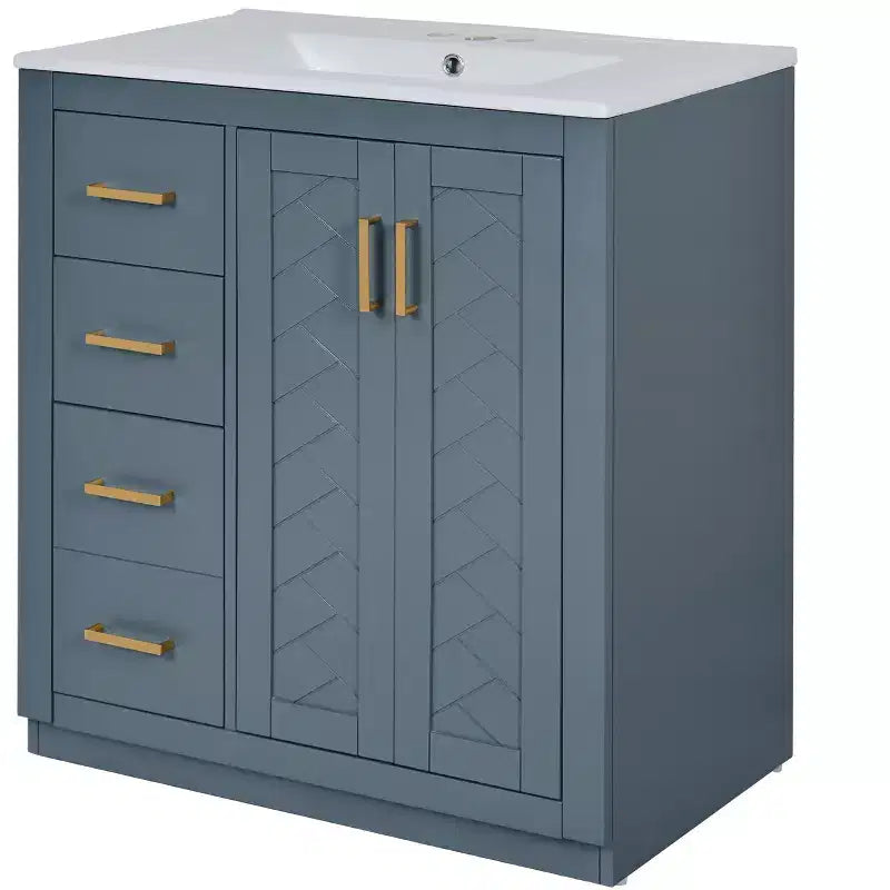 Badkamermeubel van 30 inch met enkele wastafel, kast en 3 laden - zwart / blauw / groen / indigo / wit