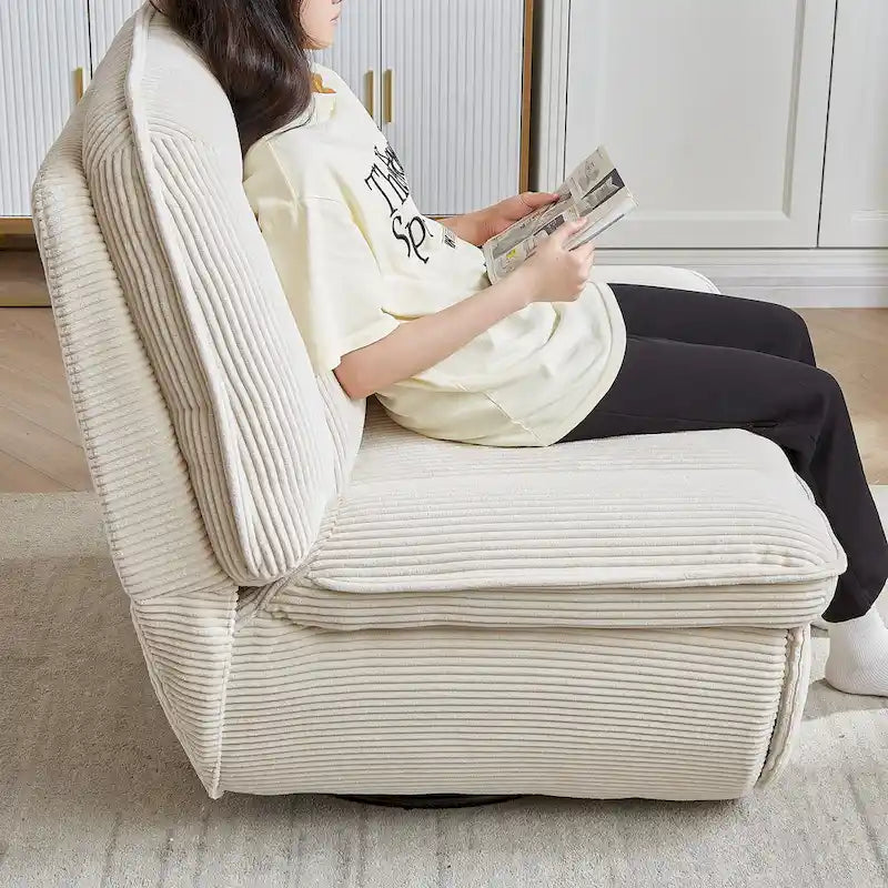 Drehsessel mit Cordbezug, Schaukelfunktion und Fußstütze fürs Wohnzimmer