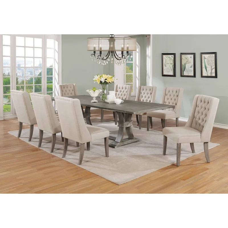 Best Quality Furniture 9-delige rustieke uitschuifbare grijze eethoek