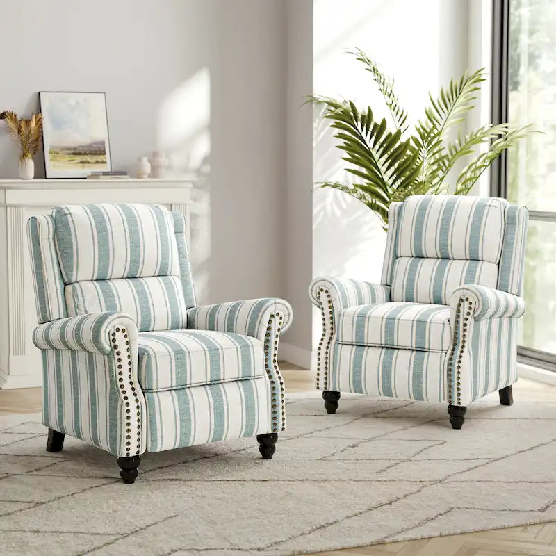 Ensemble de 2 fauteuils inclinables à dossier basculant avec assise rembourrée et clous décoratifs