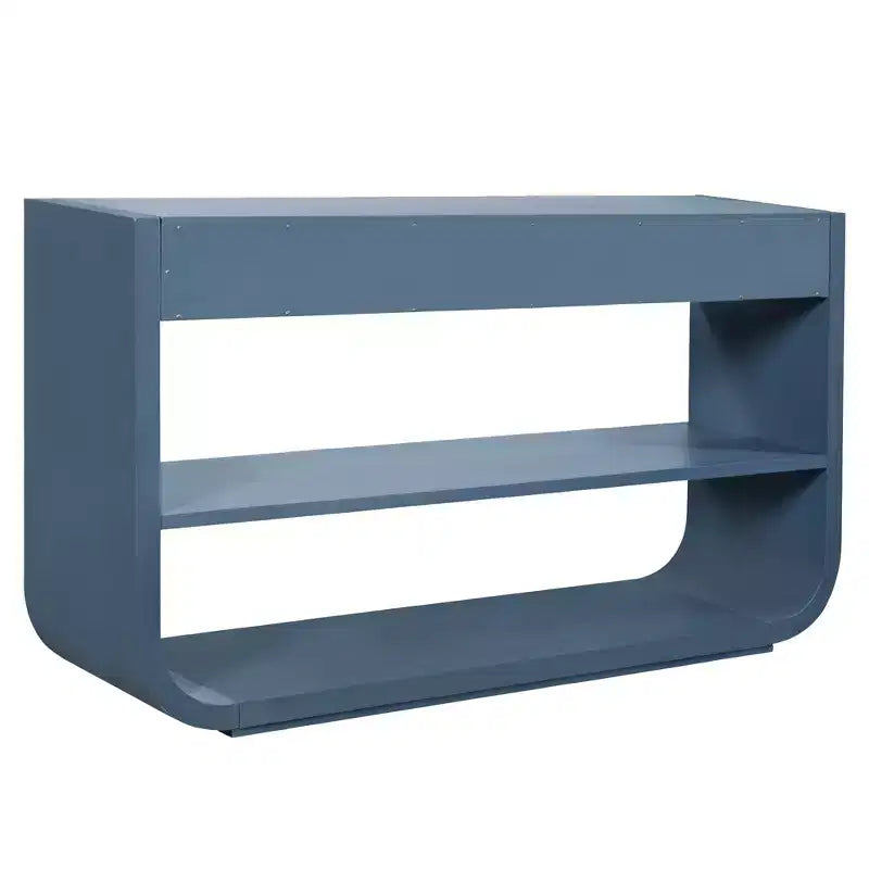 Tavolo consolle curvo ModernLuxe, tavolo d'ingresso, tavolino laterale per divano, espositore, tavolino d'accento con 3 cassetti a chiusura ammortizzata e 2 ripiani aperti
