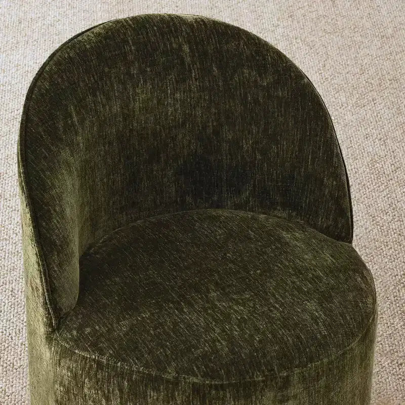 Moderne eethoek voor 6 personen, ronde eettafel met centrale voet, draaibare kuipstoelen op wieltjes, chenillestof met structuur - Panipeachy