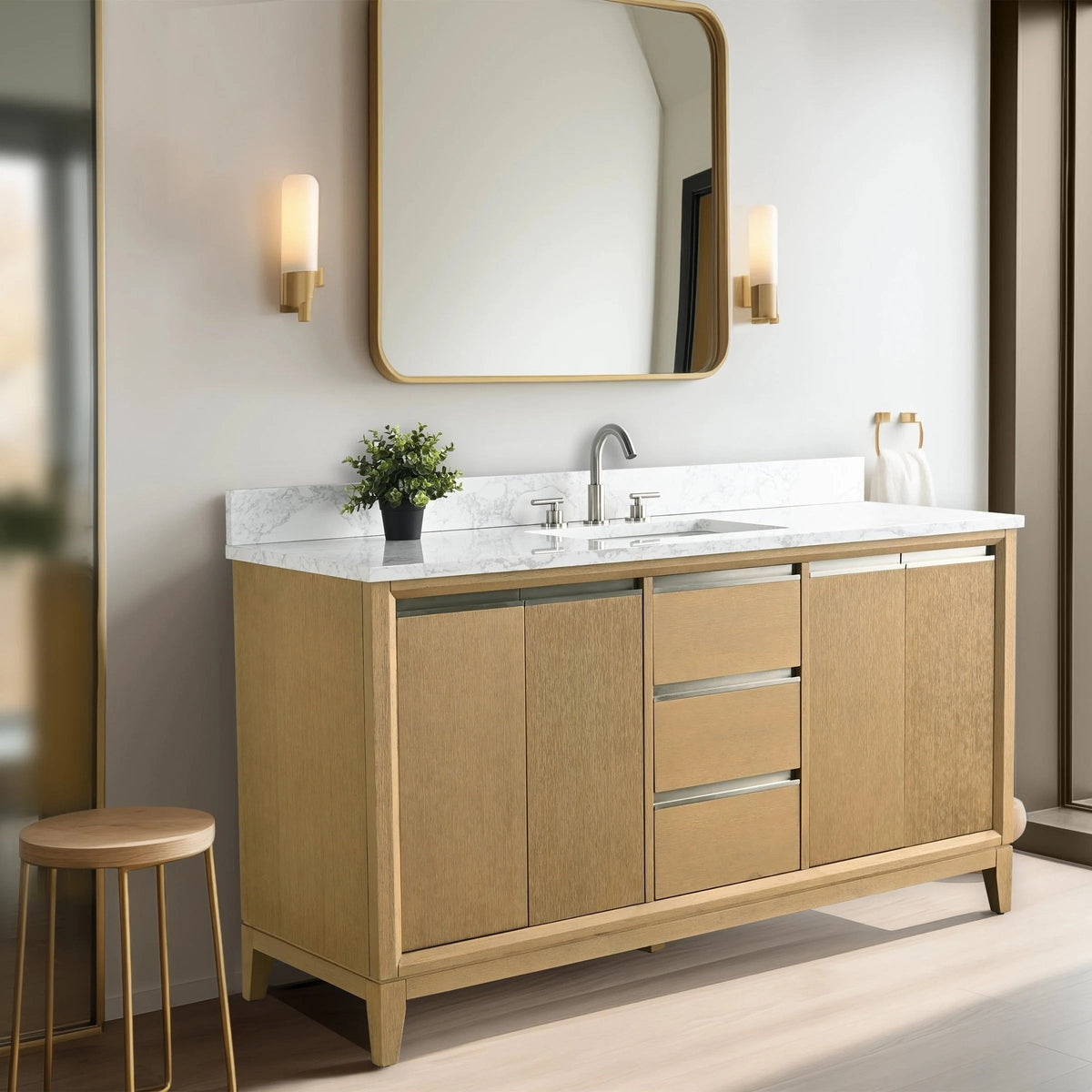 Meuble-lavabo de salle de bain Vanity Art avec lavabo en céramique et comptoir en marbre reconstitué