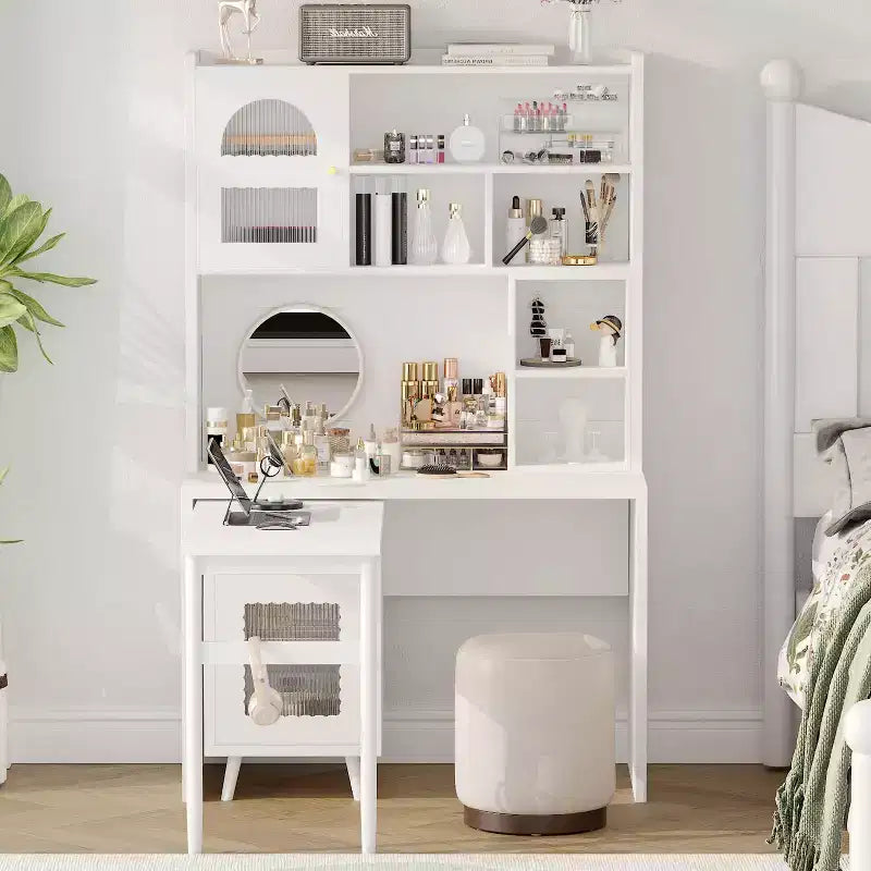 Okak modern houten bureau voor thuis, met bureaublad, stoel en boekenkast, opbergbureau voor tieners en studenten om aan te studeren of te werken