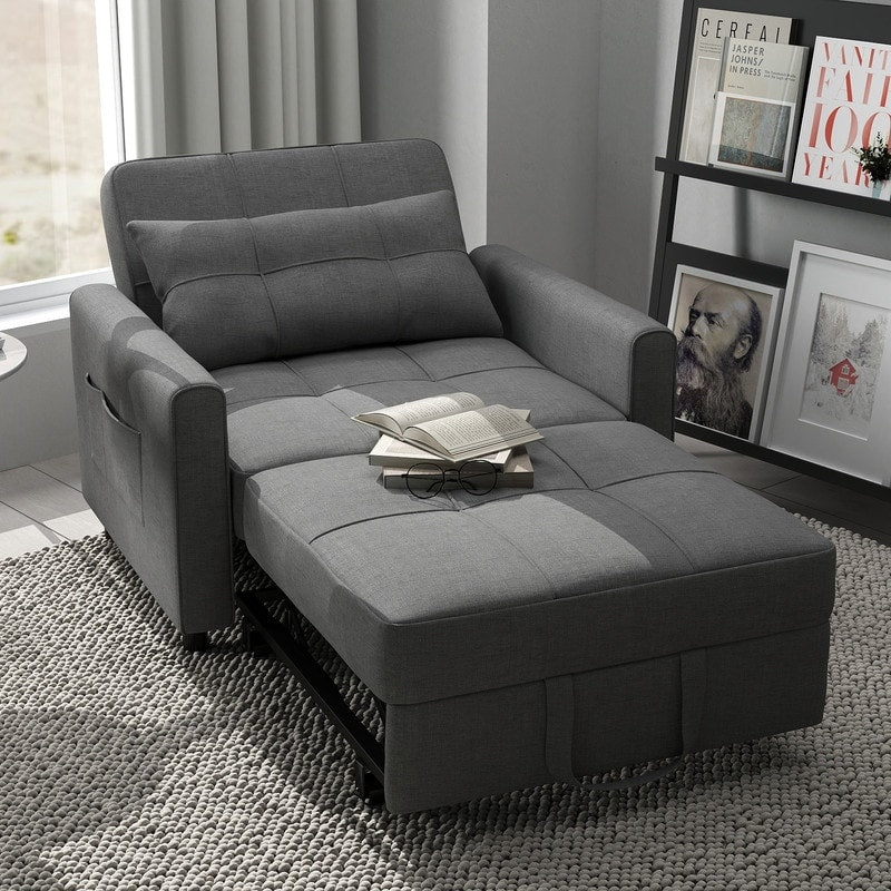 Divano letto trasformabile 3 in 1 con schienale regolabile, poltrona-divano estraibile, letto pieghevole convertibile per soggiorno