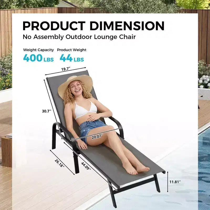 Set di 2 sedie a sdraio da esterno, reclinabili regolabili in 5 posizioni, tessuto Textilene, chaise longue da piscina da 76 per patio, giardino e bordo piscina