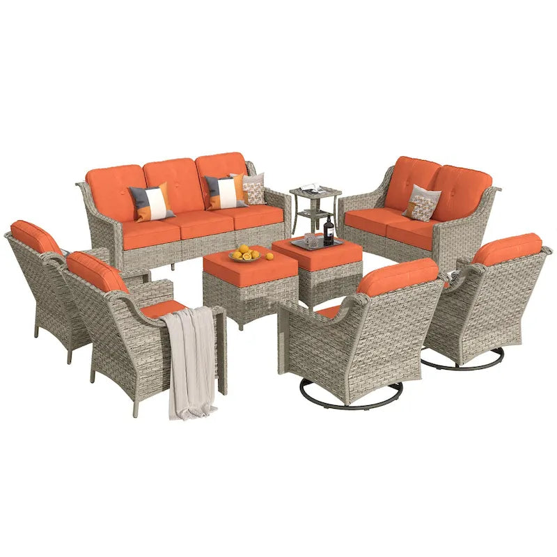 Ensemble de mobilier de jardin extérieur XIZZI de 9 pièces avec fauteuil pivotant