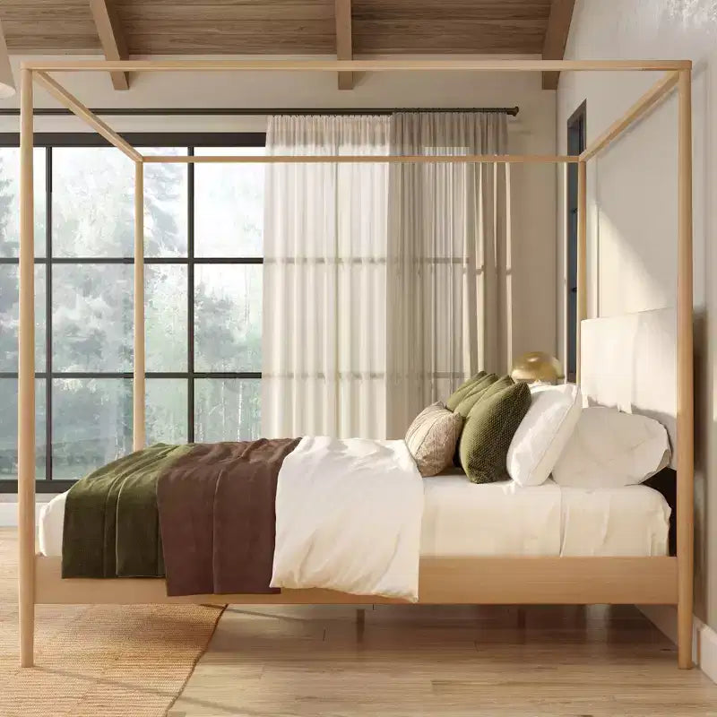 Harbor Himmelbett in King-Size mit gepolstertem Kopfteil, Blond/Swiss Coffee (MD2411-01)