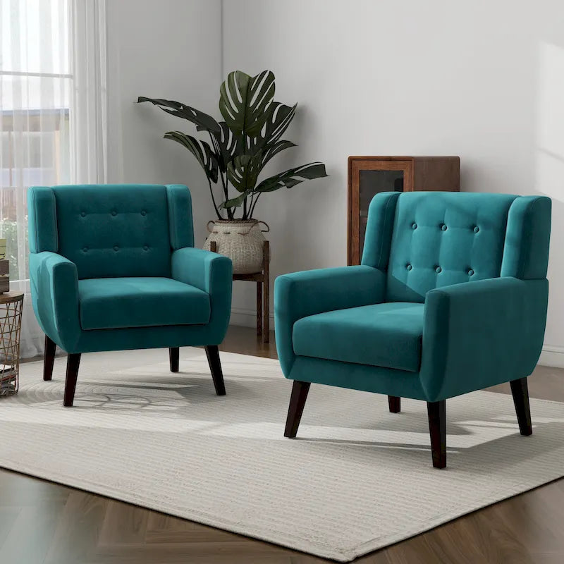 Ensemble de 2 fauteuils d’appoint rembourrés en velours pour le salon
