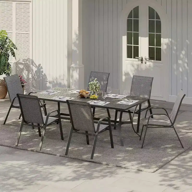 Chaises de patio, lot de 4/6 chaises de repas d’extérieur empilables et légères en textilène, toutes saisons, avec accoudoirs, pour la cour et le bord de la piscine