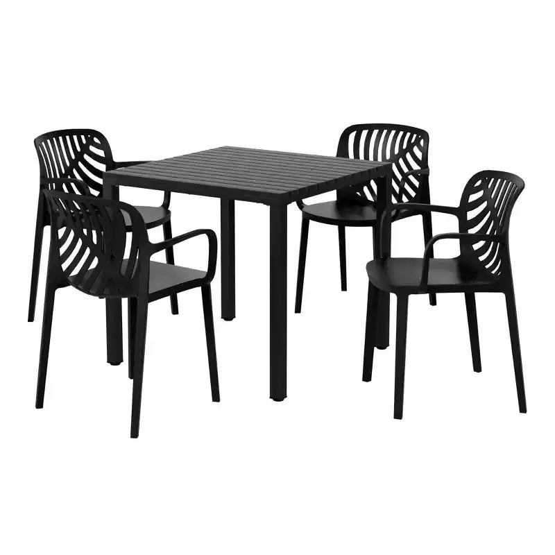 Ensemble de patio WestinTrends Playa de 5 pièces avec table carrée de repas d’extérieur et chaises empilables