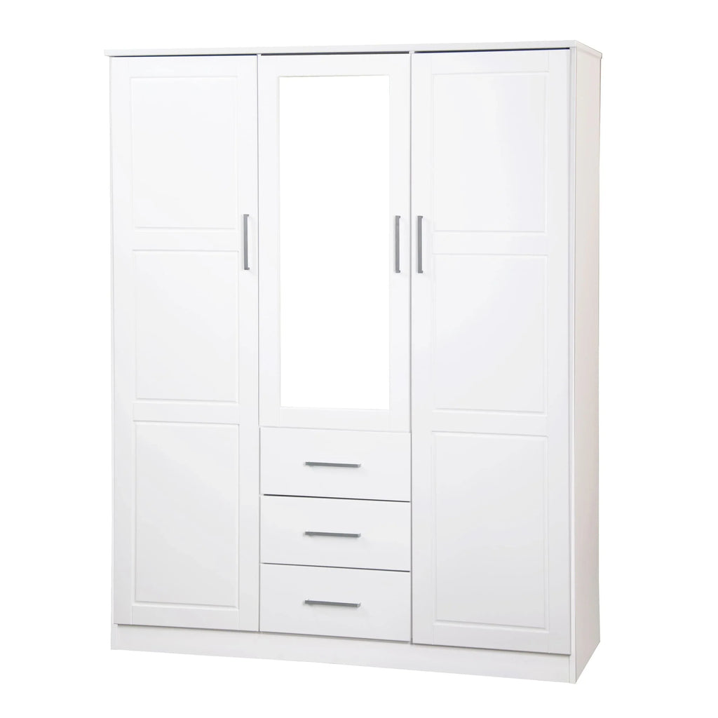Palace Imports Cosmo Kleiderschrank mit 3 Türen aus 100 % Massivholz und Türen aus Massivholz oder mit Spiegel