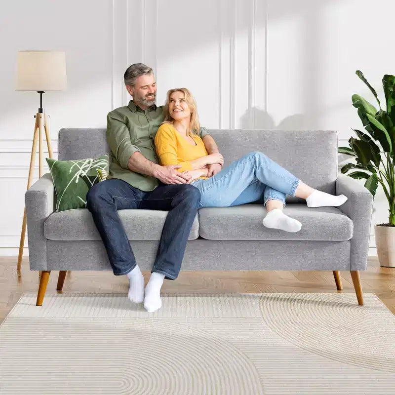 68 Mid-Century Modern Corduroy Loveseat Sofa with Spring Pad