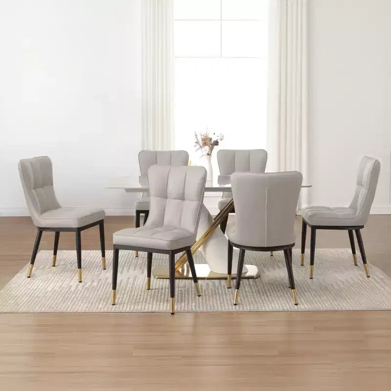 Bekrvio eetkamerstoelen set van 6, moderne gestoffeerde zitting van imitatieleer met hoge rugleuning, metalen poten, keukenstoelen zonder armleuningen voor woon- en eetkamer