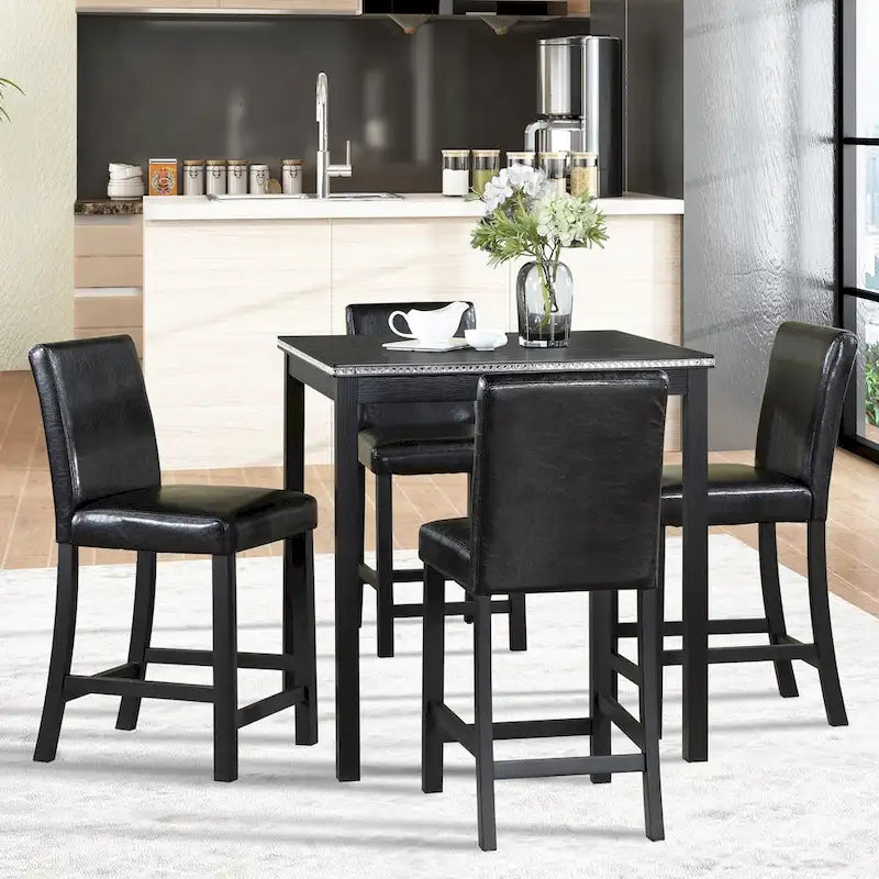 Set da pranzo moderno da 5 pezzi con tavolo quadrato da bar e 4 sedie imbottite