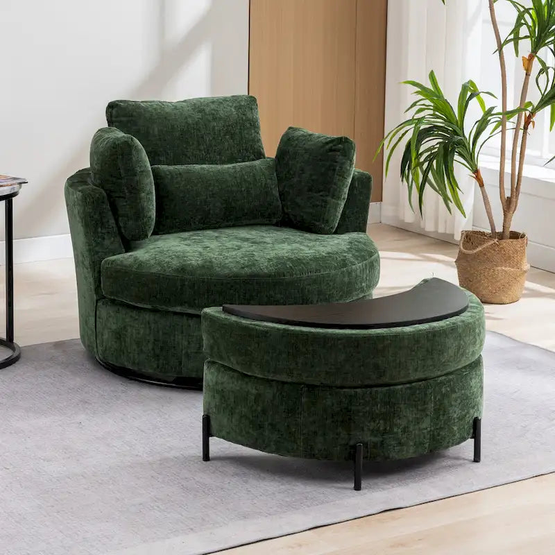 Gestoffeerde draaibare fauteuil van 42.3W met 4 kussens en halvemaanvormige opbergpoef