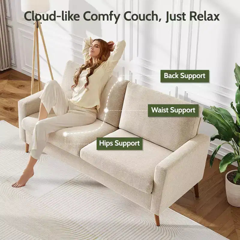 68 Mid-Century Modern Corduroy Loveseat Sofa with Spring Pad