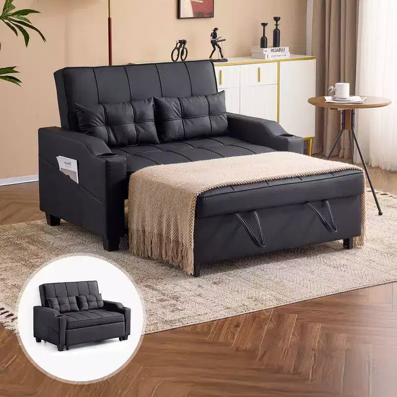 Gepolsterte, umwandelbare Schlafcouch mit Relaxfunktion aus Cat's-Claw-Leder, Kissen inklusive, für kleine Räume