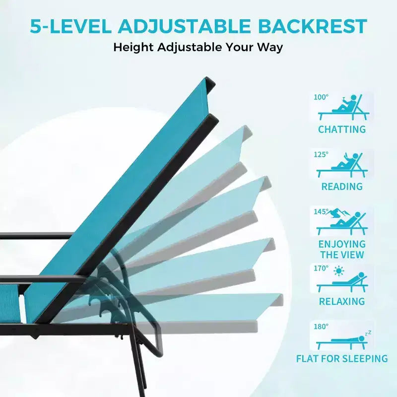 Set di 2 sedie a sdraio da esterno, reclinabili regolabili in 5 posizioni, tessuto Textilene, chaise longue da piscina da 76 per patio, giardino e bordo piscina
