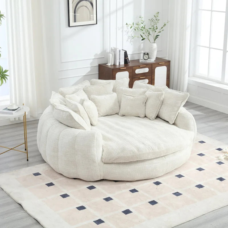 Comodo divano letto matrimoniale a forma di pagnotta, formato extra-large con braccioli