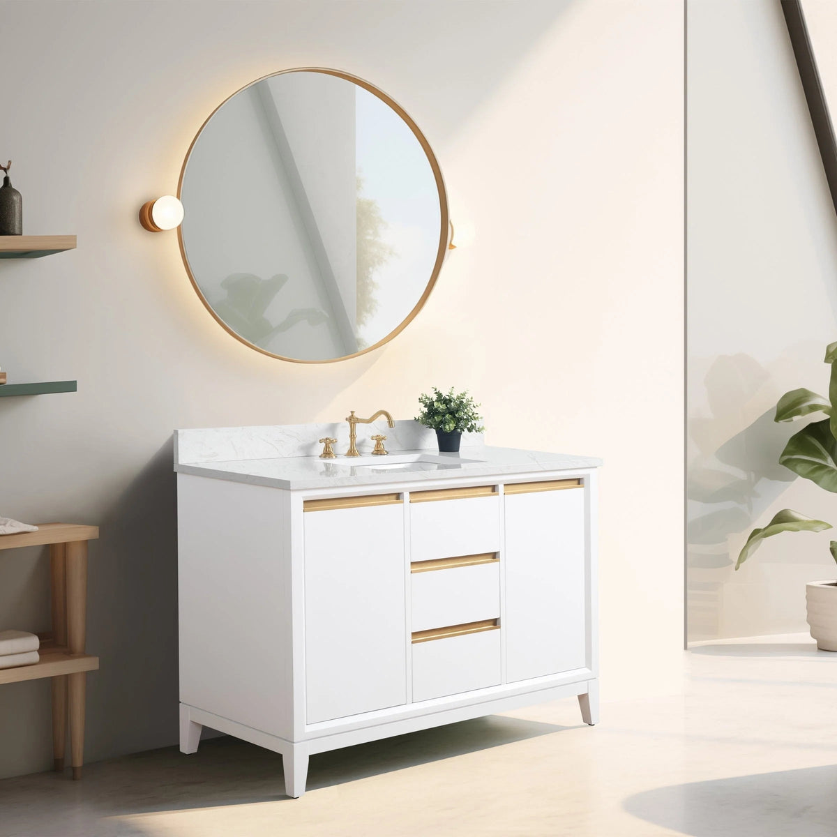 Meuble-lavabo de salle de bain Vanity Art avec lavabo en céramique et comptoir en marbre reconstitué