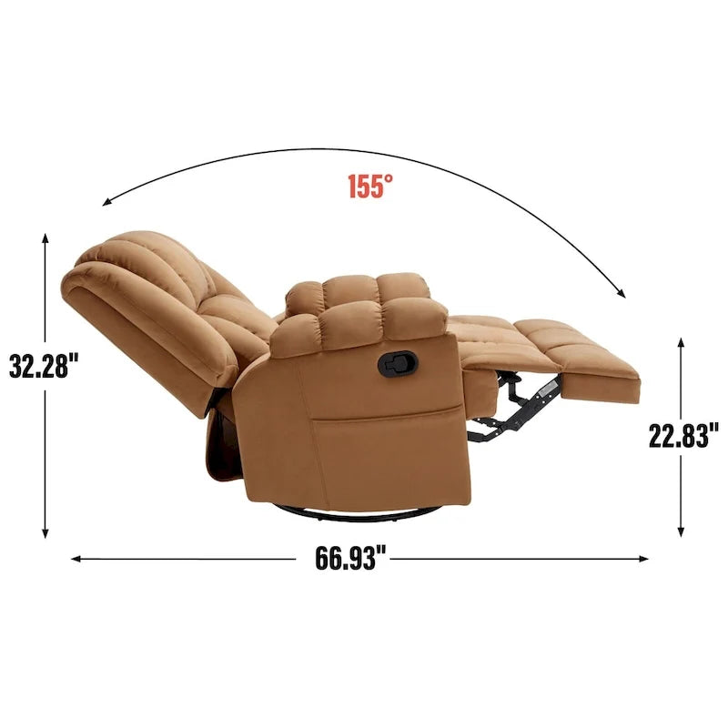 Groene extra grote handmatige relaxfauteuil met draaifunctie, schommelfunctie en stoffen bekleding
