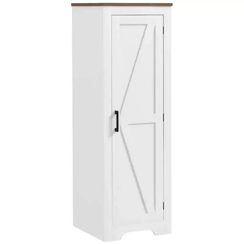 HOMCOM Landhaus-Stauraumschrank mit verstellbarem Einlegeboden, Akzentschrank mit einzelner Scheunentür für das Wohnzimmer, Vorratsschrank, Weiß