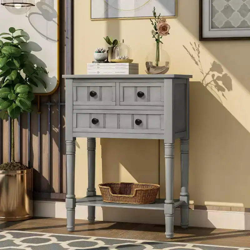 Console étroite de 23.7in avec 3 tiroirs et une étagère, table de canapé pour petit espace, entrée ou salon