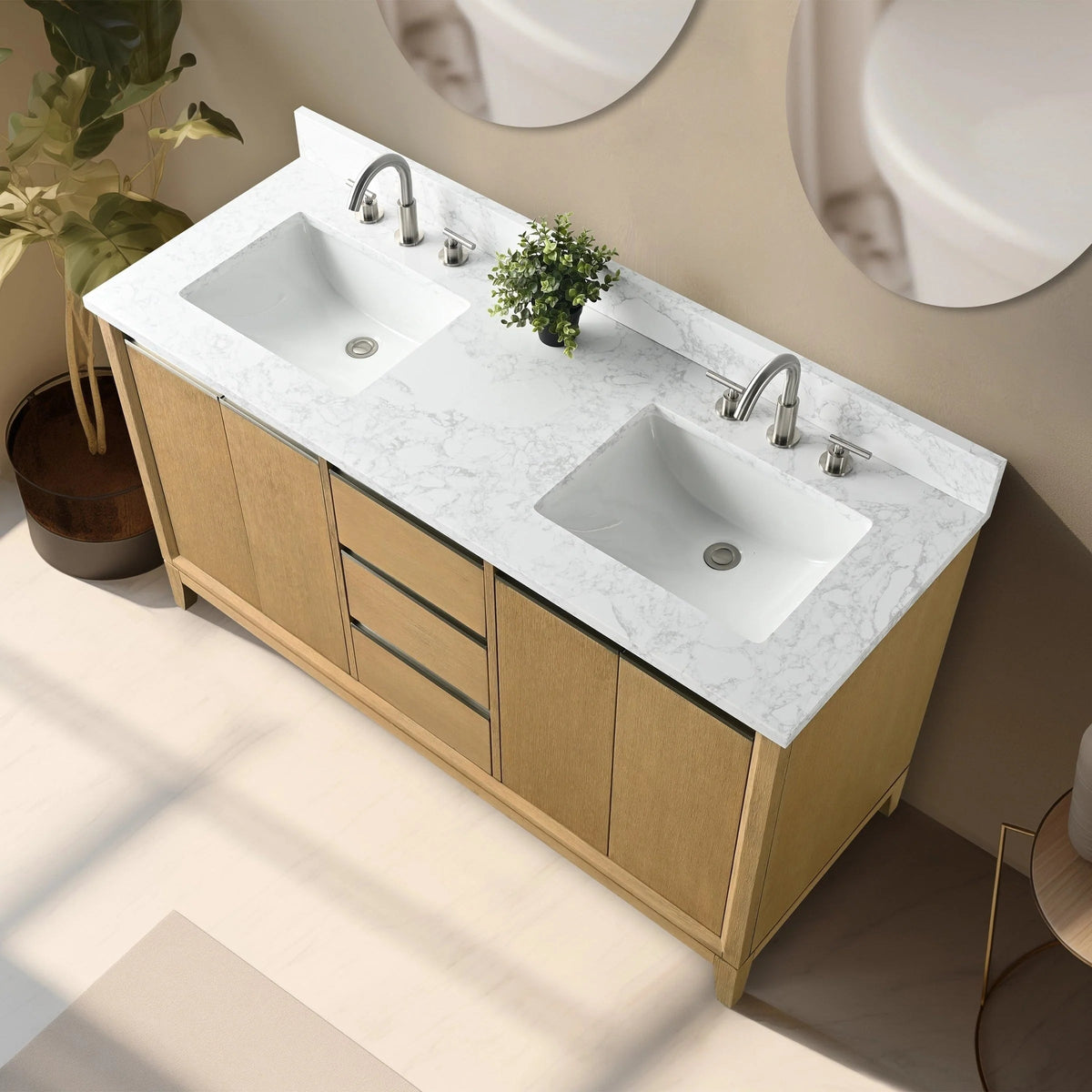 Meuble-lavabo de salle de bain Vanity Art avec lavabo en céramique et comptoir en marbre reconstitué